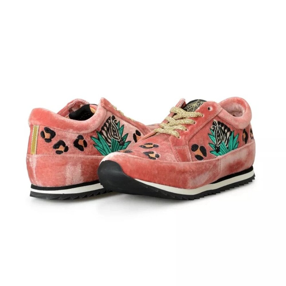 Sneakers Shoes Charlotte Olympia Girls "ANIMAL KINGDOM" Velvet Leather